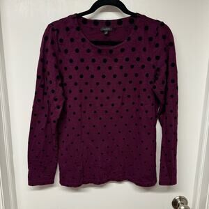 Talbots Women’s Long Sleeve Top Purple Black Velvet Polka Dot Size Medium